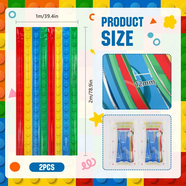 Alt view image 2 of 7 - 4Pack Building Block Foil Fringe Backdrop Building Block Party Decorations 3.3X6.6Ft Foil Fringe Backdrop,Rainbow Tinsel Backdrop,Self Adhesive Streamer,Birthday Party Decor Favors,Photo Prop Supplies