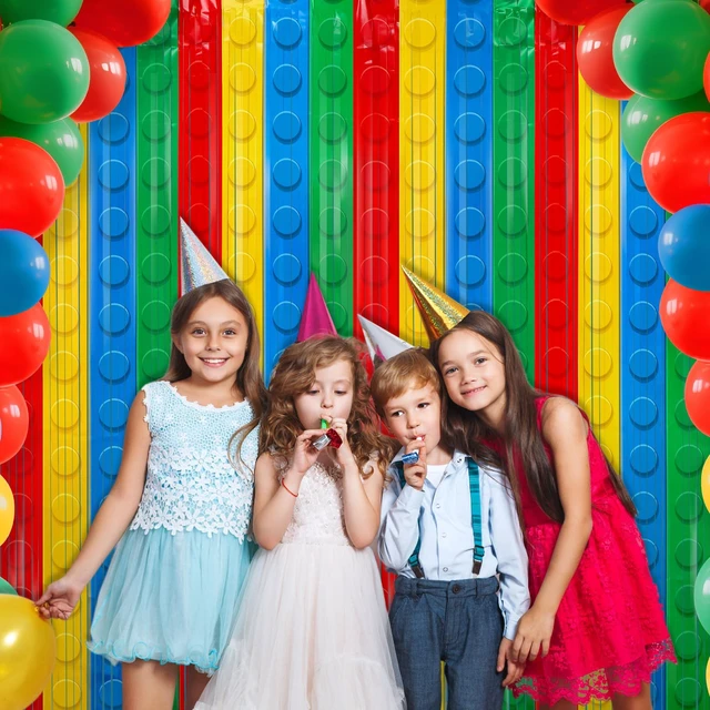 Alt view image 7 of 7 - 4Pack Building Block Foil Fringe Backdrop Building Block Party Decorations 3.3X6.6Ft Foil Fringe Backdrop,Rainbow Tinsel Backdrop,Self Adhesive Streamer,Birthday Party Decor Favors,Photo Prop Supplies