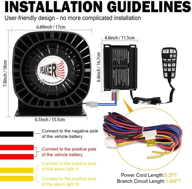 Alt view image 6 of 7 - Emergency Police Siren Speaker Kit, 200W Multi-Tones Emergency Sirens PA System Extra Slim Speaker with Handheld Microphone, Car Alarm Megaphone for 12V Vehicles, Tow Truck Pickup Ambulance SUVs