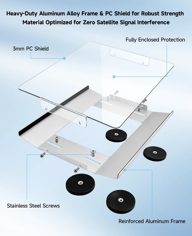 Alt view image 5 of 7 - Starlink Mini Magnetic Car Roof Mount with Protective Cover Silvery 264 LBS Heavy-Duty Magnet Base Mount, Aluminum Frame with 3mm PC Shield, Ideal Accessories for RV, Truck, Van, Boat & SUV
