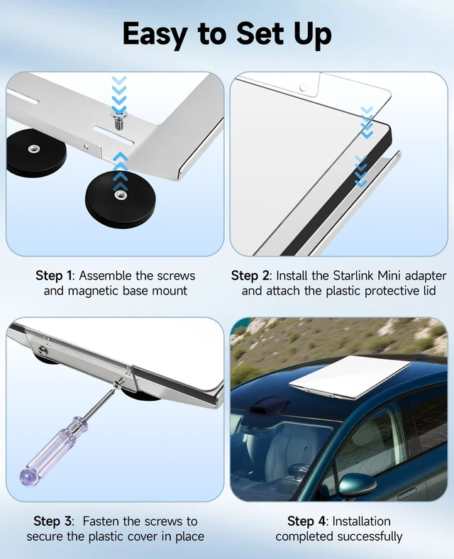 Alt view image 7 of 7 - Starlink Mini Magnetic Car Roof Mount with Protective Cover Silvery 264 LBS Heavy-Duty Magnet Base Mount, Aluminum Frame with 3mm PC Shield, Ideal Accessories for RV, Truck, Van, Boat & SUV