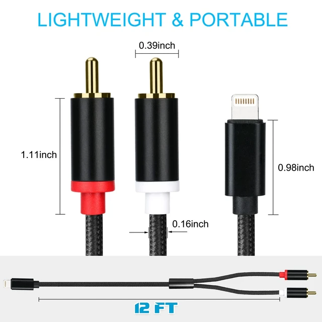 Alt view image 5 of 7 - Lightning to RCA Cable Audio Aux Adapter, Stereo Y Splitter Adapter for Select iPhone iPad Models for Power Amplifier, Car, Home Theater, Speaker and More Silver 12FT