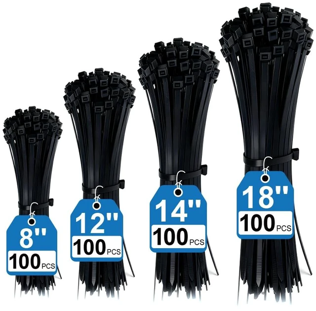 Main image of 400 Pack Black Zip Ties Assorted Sizes 8+12+14+18 Inch, Heavy Duty 100lbs Self-Locking Electrical Cable Ties, UV Resistant Wire Ties for Indoor and Outdoor Use