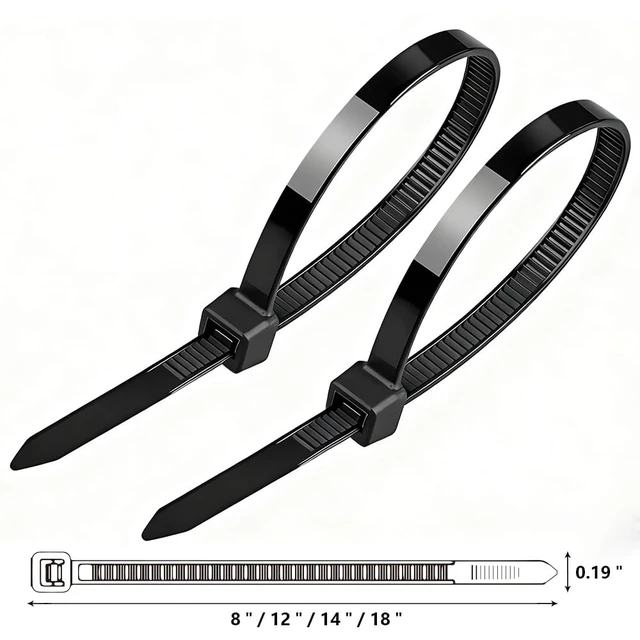 Alt view image 2 of 7 - 400 Pack Black Zip Ties Assorted Sizes 8+12+14+18 Inch, Heavy Duty 100lbs Self-Locking Electrical Cable Ties, UV Resistant Wire Ties for Indoor and Outdoor Use