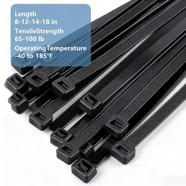 Alt view image 4 of 7 - 400 Pack Black Zip Ties Assorted Sizes 8+12+14+18 Inch, Heavy Duty 100lbs Self-Locking Electrical Cable Ties, UV Resistant Wire Ties for Indoor and Outdoor Use