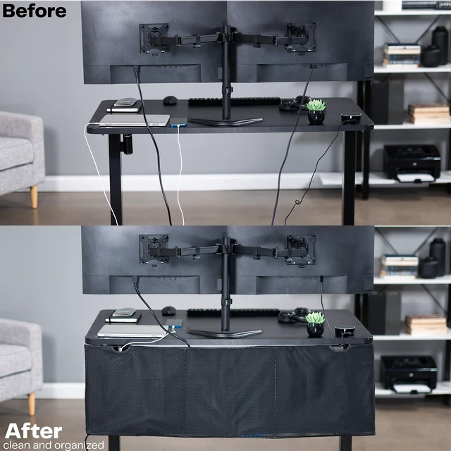 Alt view image 2 of 7 - Black Under Desk 48 in Cable Management Sleeve, DESK-SKIRT-48 Privacy Desk Skirt, Cable Organizer, Wire Hider Kit Panel System