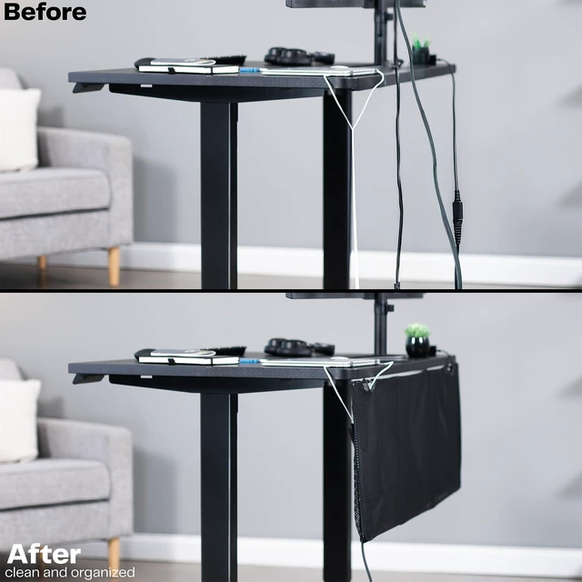Alt view image 5 of 7 - Black Under Desk 48 in Cable Management Sleeve, DESK-SKIRT-48 Privacy Desk Skirt, Cable Organizer, Wire Hider Kit Panel System