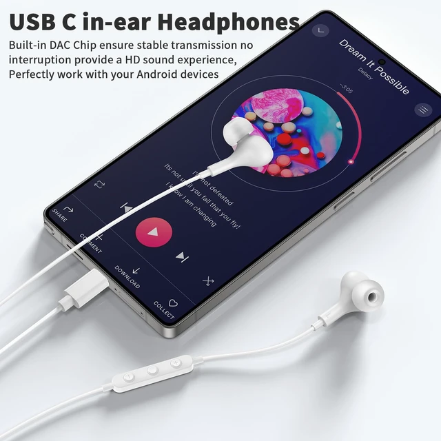 Alt view image 4 of 7 - USB C Headphones Wired Earbuds for iPhone 18 Pro Max 17 16 15,White for Samsung S26 S25 Ultra S24 Wired Headphones,Corded USB Type C Earphone with Microphone&Remote for iPad 10 11th Pixel 10a 9