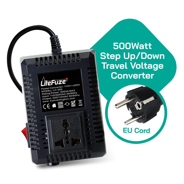 Alt view image 2 of 7 - 500 Watt Step Up/Step Down Travel Voltage Converter, 220/110v to 110/220v converter with Type E/F Plug Compatible with Hair Straightener, Camera, Laptop & More