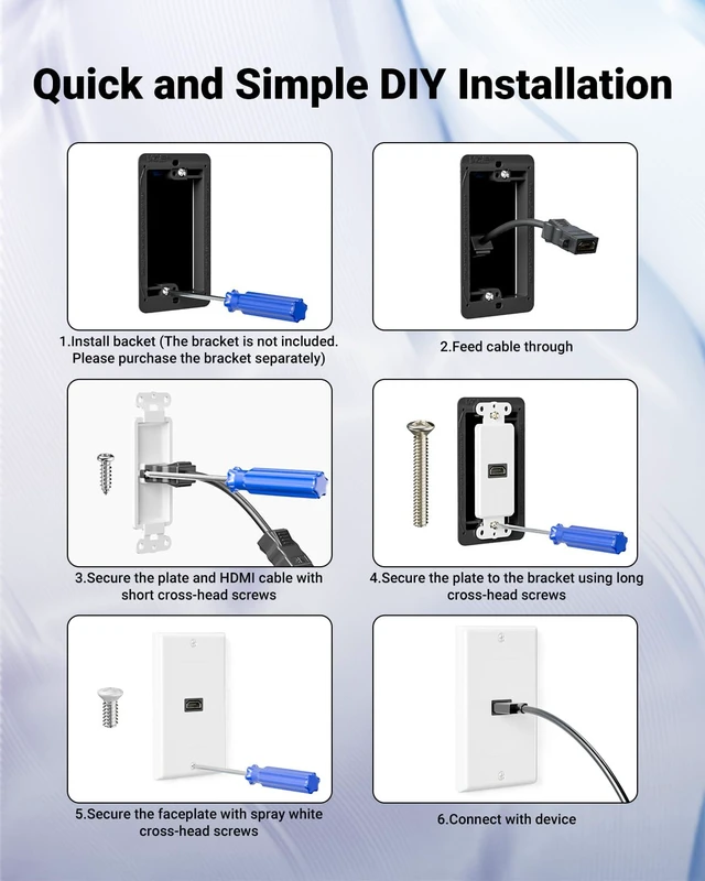 Alt view image 4 of 7 - 4K HDMI Outlet Wall Plate 1-Port, with Pigtail Cable, 2 Pack Supports 4K@60 Hz HDR ARC, HDMI Outlet for Home Theater, High-Speed, Easy Installation