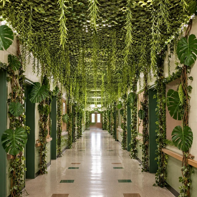 Main image of 84-Piece Jungle Party Decorations, 10 x 13 ft Rainforest Backdrop with Faux Vines, Monstera Leaves & 20 Willow Vines for Safari Birthdays and Classroom Decor