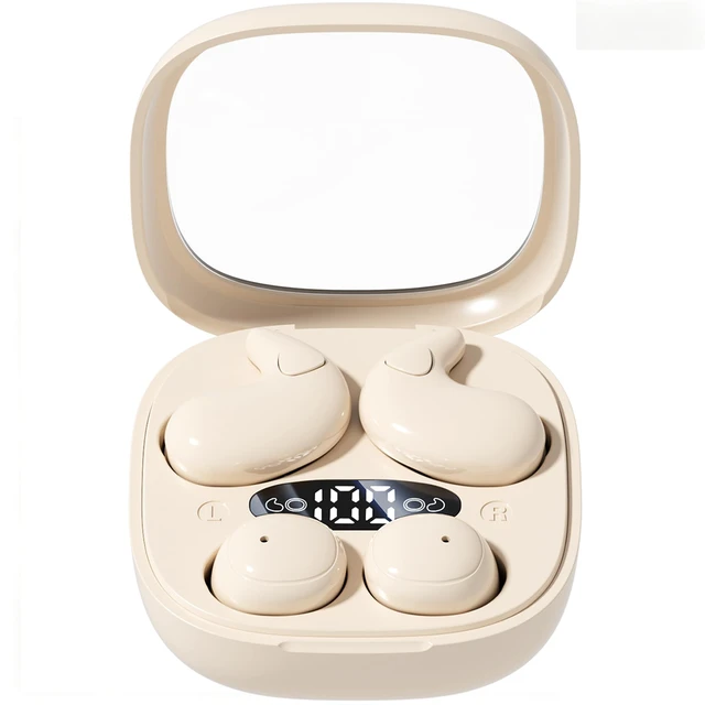 Alt view image 4 of 7 - Flat Sleep Earbuds for Side Sleepers, Invisible Mini Earbuds for Small Ear Canals, Bluetooth 5.4, 66H Battery, Noise Blocking, Waterproof, LED Display for Sleep, Work & TravelBeige