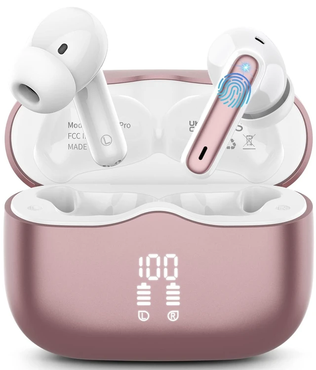 Main image of Wireless Earbuds, Bluetooth 5.4 Headphones in Ear with 4 ENC Noise Cancelling Mic, New Wireless Earphones HiFi Stereo Deep Bass 40H Playtime, In-Ear Bluetooth Earbuds LED Display IP7, USB-C, Rose Gold