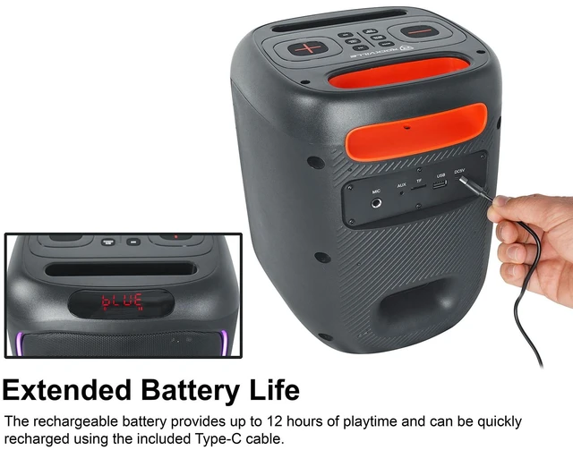 Alt view image 2 of 7 - ROCKBOX PRO V2 6.5" Portable LED Bluetooth Speaker Mic Input 12-Hour Rechargeable Battery, 150W Peak, 40W RMS. Bluetooth 5.1, TWS Pairing, USB/AUX/Mic Inputs, 40ft Wireless Range