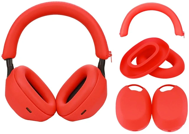 Main image of XM5 Sweat Covers Accessories for Sony WH-1000XM5 - Red Soft Silicone Case, 3-in-1 Headphone Covers with Ear Cover & Headband Cover & Shell Protector, Sweatproof & Washable
