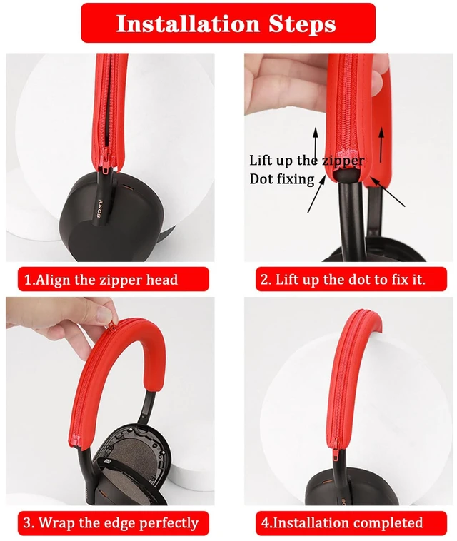 Alt view image 7 of 7 - XM5 Sweat Covers Accessories for Sony WH-1000XM5 - Red Soft Silicone Case, 3-in-1 Headphone Covers with Ear Cover & Headband Cover & Shell Protector, Sweatproof & Washable