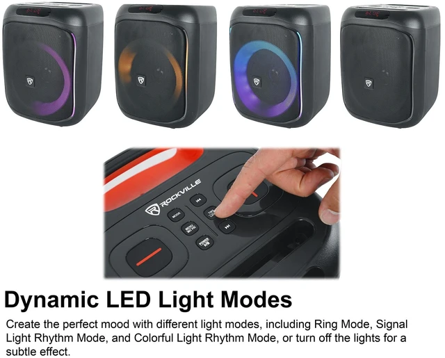 Alt view image 3 of 7 - ROCKBOX PRO V2 6.5" Portable LED Bluetooth Speaker Mic Input 12-Hour Rechargeable Battery, 150W Peak, 40W RMS. Bluetooth 5.1, TWS Pairing, USB/AUX/Mic Inputs, 40ft Wireless Range