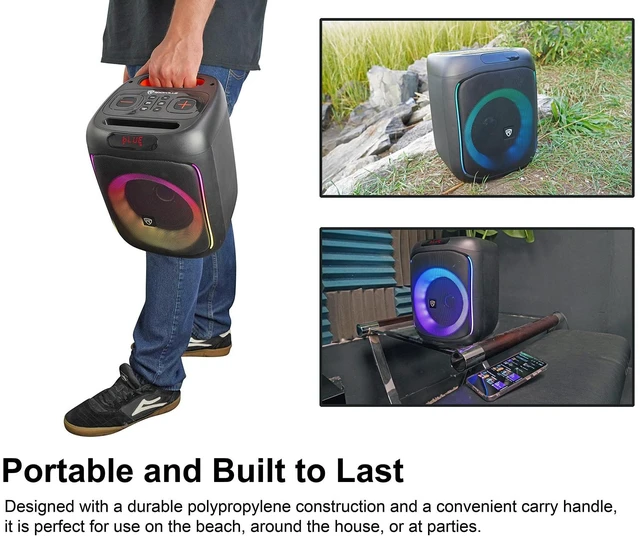 Alt view image 4 of 7 - ROCKBOX PRO V2 6.5" Portable LED Bluetooth Speaker Mic Input 12-Hour Rechargeable Battery, 150W Peak, 40W RMS. Bluetooth 5.1, TWS Pairing, USB/AUX/Mic Inputs, 40ft Wireless Range