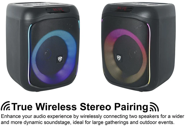 Alt view image 6 of 7 - ROCKBOX PRO V2 6.5" Portable LED Bluetooth Speaker Mic Input 12-Hour Rechargeable Battery, 150W Peak, 40W RMS. Bluetooth 5.1, TWS Pairing, USB/AUX/Mic Inputs, 40ft Wireless Range