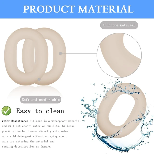 Alt view image 5 of 7 - XM5 Sweat Covers Accessories for Sony WH-1000XM5 - Beige Soft Silicone Case, 3-in-1 Headphone Covers with Ear Cover & Headband Cover & Shell Protector, Sweatproof & Washable