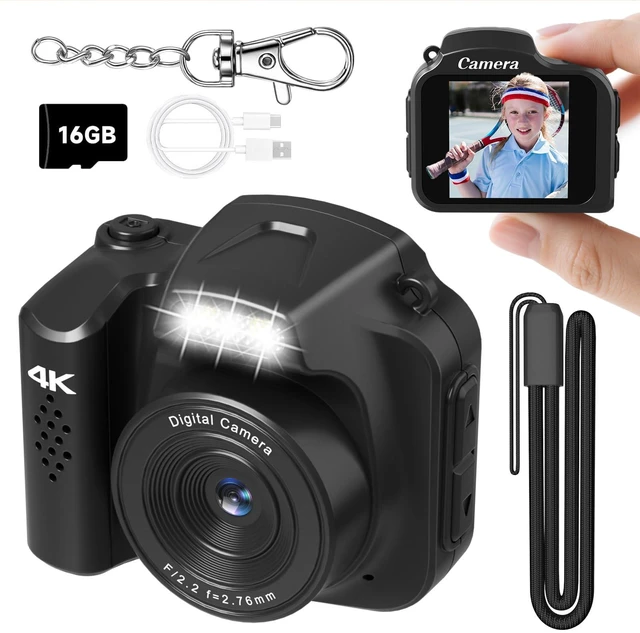 Main image of Mini Keychain Camera 4K 64MP Vintage Digital, Pocket Retro Nostalgia Camera Video Camera with LED Light and 16G Micro SD Card, Suitable for Teenagers, Adults, Kids, and Photography Beginners Black