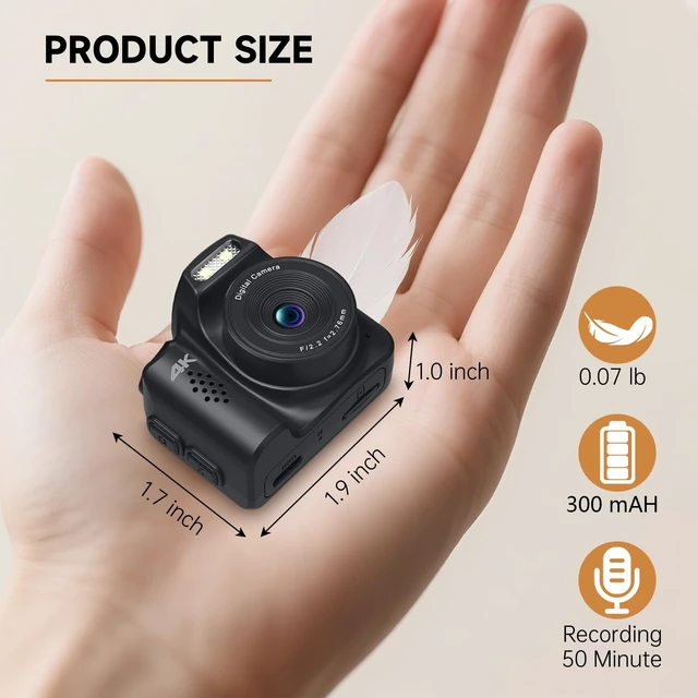 Alt view image 3 of 7 - Mini Keychain Camera 4K 64MP Vintage Digital, Pocket Retro Nostalgia Camera Video Camera with LED Light and 16G Micro SD Card, Suitable for Teenagers, Adults, Kids, and Photography Beginners Black