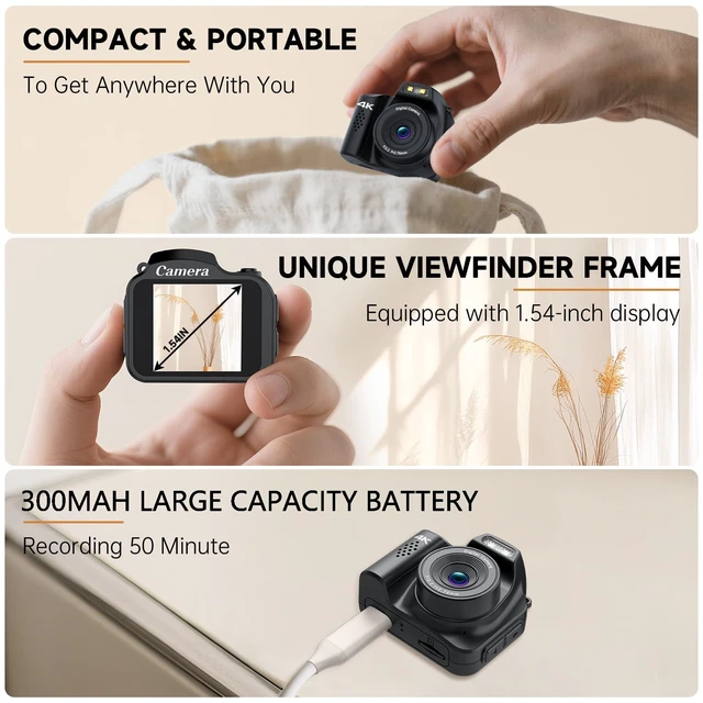 Alt view image 6 of 7 - Mini Keychain Camera 4K 64MP Vintage Digital, Pocket Retro Nostalgia Camera Video Camera with LED Light and 16G Micro SD Card, Suitable for Teenagers, Adults, Kids, and Photography Beginners Black