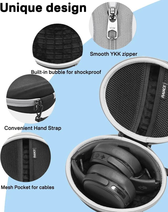 Alt view image 2 of 5 - Hard Travel Carrying Case Compatible with Skullcandy Crusher Over-Ear Headphones. (Case Only, Not Include The Device) (Black(Gray Zipper))