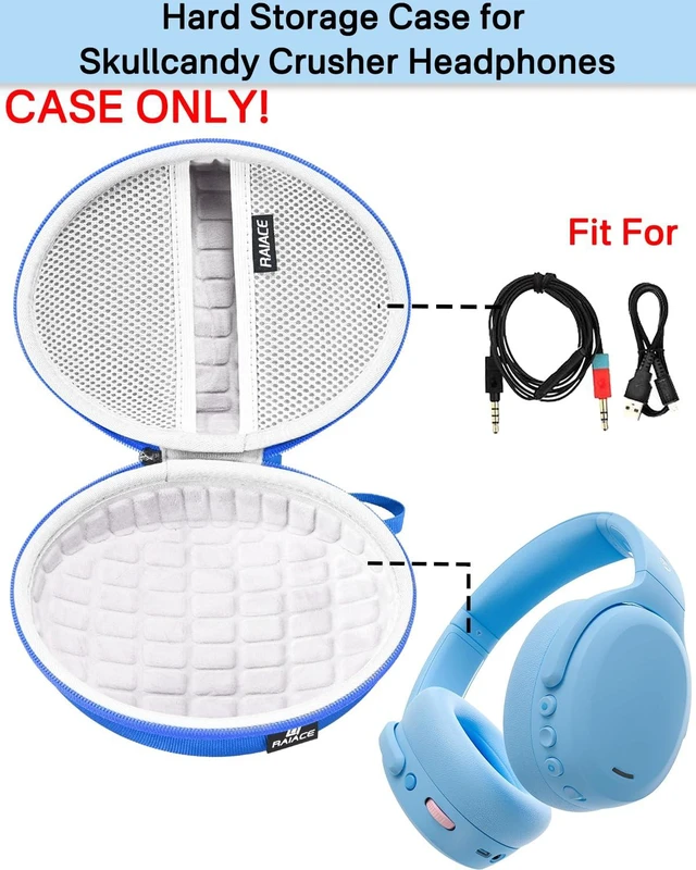 Alt view image 2 of 6 - Hard Travel Carrying Case Compatible with Skullcandy Crusher Over-Ear Headphones. (Case Only, Not Include The Device) (Blue)