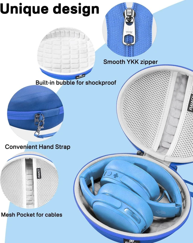 Alt view image 3 of 6 - Hard Travel Carrying Case Compatible with Skullcandy Crusher Over-Ear Headphones. (Case Only, Not Include The Device) (Blue)
