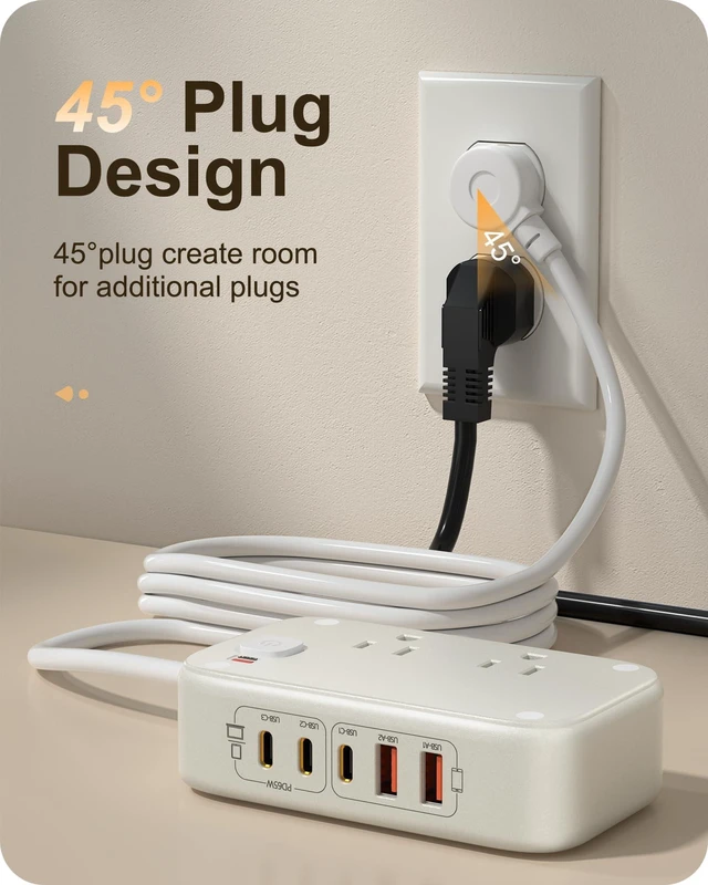 Alt view image 6 of 7 - Travel Power Strip with PD65W Fasting Charging 7-in-1 USB C Charging Station, 5FT Extension Cord with Multiple Outlets with USB C/A 2500W AC Outlet for Home/Office/College/Travel