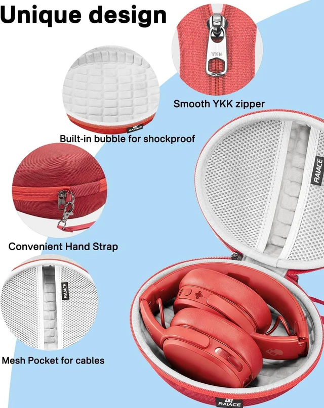 Alt view image 3 of 6 - Hard Travel Carrying Case Compatible with Skullcandy Crusher Over-Ear Headphones. (Case Only, Not Include The Device) (Red)