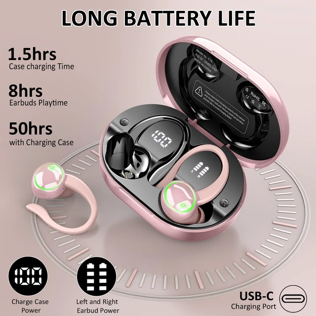 Alt view image 3 of 7 - Wireless Earbuds, Bluetooth Headphones Sports, IP7 Waterproof Headset with Earhook Workout, 50H Playback Over-Ear Buds with ENC Noise Cancelling Mic, Deep Bass Fitness Earphones Gym Running