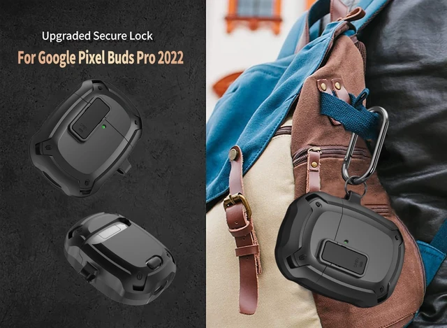 Alt view image 5 of 7 - for Google Pixel Buds Pro 2/Pro Case Cover with Lock Clip & Cleaner Pen 2024/2022, Shockproof Protective Hard Shell Skin with Carabiner Men Women - Black
