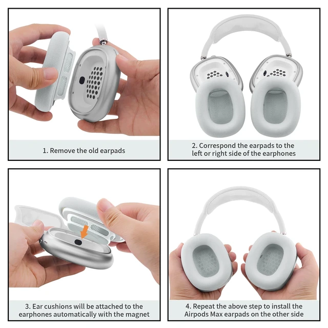 Alt view image 6 of 7 - Replacement Ear Cushions for Apple AirPods Max 1 & 2 Upgraded Memory Foam Pads with Durable Fabric,Sound Insulation and Noise Reduction,Strong Magnetic Fit,Sweat-Resistant, Breathable Comfor(Silver)