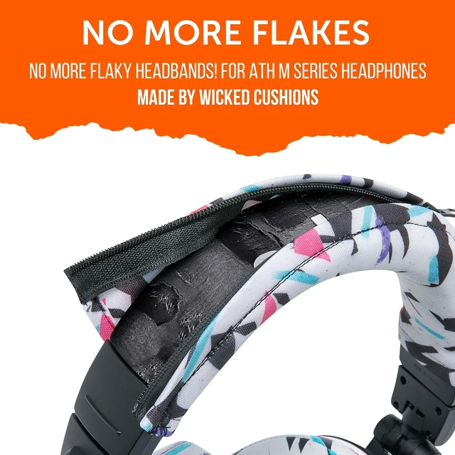 Alt view image 6 of 7 - BandZ V2 - Headband Cover for Audio Technica ATH M50X & M50XBT Made by Wicked Cushions Also fits ATH M50, M40X & More, Machine Washable, No More Flaking Leather 90's White