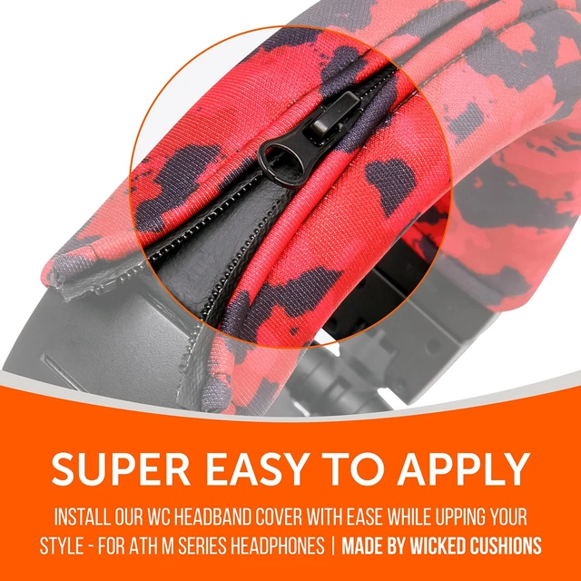 Alt view image 4 of 7 - BandZ V2 - Headband Cover for Audio Technica ATH M50X & M50XBT Made by Wicked Cushions Also fits ATH M50, M40X & More, Machine Washable, No More Flaking Leather Red Camo