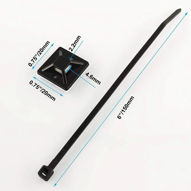 Alt view image 2 of 7 - Strong Self Adhesive Wire Clips Cable Zip Tie Mounts 3/4" with 6 Inch Zipties Black UV Protection Outdoor 100 Pcs,Sticky Wire Fasteners Cable Guide Management Mounting Suqare Holder Anchor Base Small