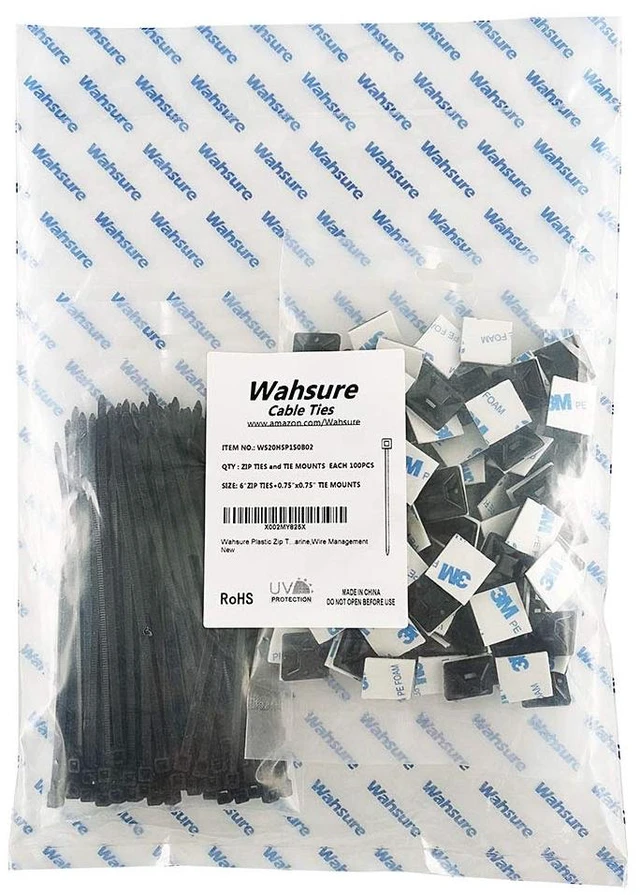 Alt view image 7 of 7 - Strong Self Adhesive Wire Clips Cable Zip Tie Mounts 3/4" with 6 Inch Zipties Black UV Protection Outdoor 100 Pcs,Sticky Wire Fasteners Cable Guide Management Mounting Suqare Holder Anchor Base Small