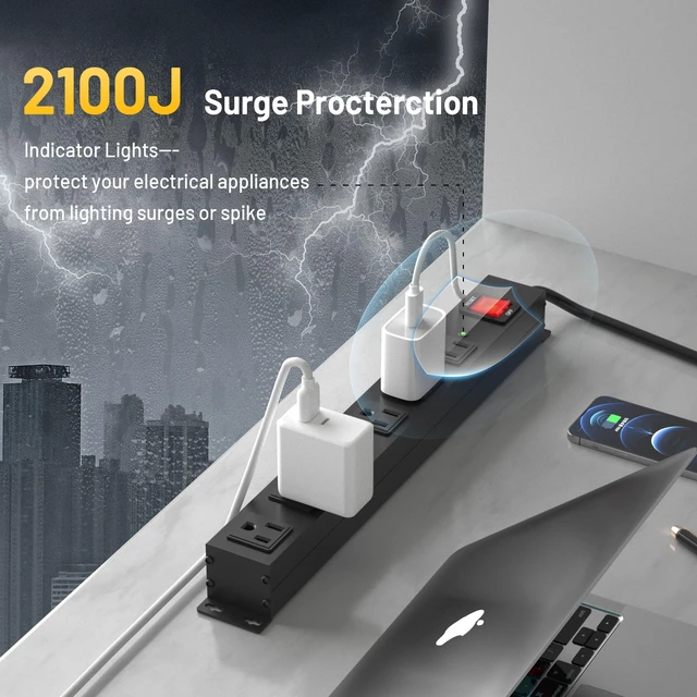 Alt view image 3 of 7 - Matel 6 Outlet Power Strip Surge Protection 2100J,Heavy Duty Wide Space Power Strip with Flat Plug/Upgraded Switch,15A/1875W/14AWG 6FT Extension Cord in Home,Garage,Shop