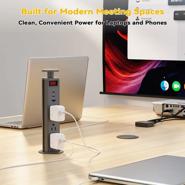 Alt view image 6 of 7 - Pull Up Power Outlet for Countertop with Switch, 3 AC Outlets, 2 USB-C 20W