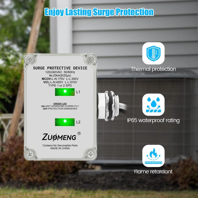 Alt view image 4 of 7 - HVAC Surge Protector, 120/240VAC Universal Air Conditioner Surge Protective Device with 20kA Surge Absorption, Dual LED Indicators, 3 Type of Protection to Protect HVAC Systems