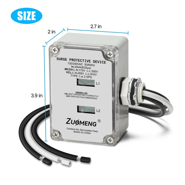Alt view image 6 of 7 - HVAC Surge Protector, 120/240VAC Universal Air Conditioner Surge Protective Device with 20kA Surge Absorption, Dual LED Indicators, 3 Type of Protection to Protect HVAC Systems