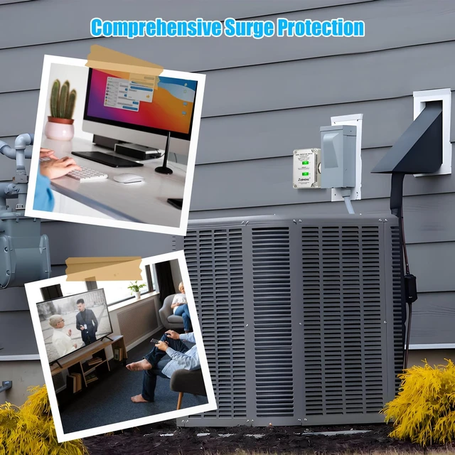 Alt view image 7 of 7 - HVAC Surge Protector, 120/240VAC Universal Air Conditioner Surge Protective Device with 20kA Surge Absorption, Dual LED Indicators, 3 Type of Protection to Protect HVAC Systems