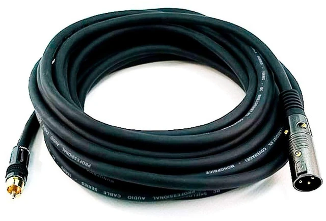 Main image of Premier Series XLR Male to RCA Male Cable Gold Plated Connectors 16AWG Shielded Twisted Pair Oxygen-Free Copper Braid Conductors