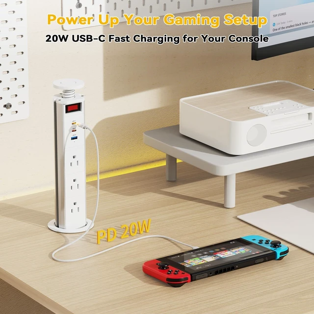 Alt view image 4 of 7 - Pop Up Outlet for Countertop with Switch, 3 AC Outlets, 2 USB-C 20W Pull up Power Outlet, for Kitchen Conference Office, 2-3/8" Hole, 6FT Cord
