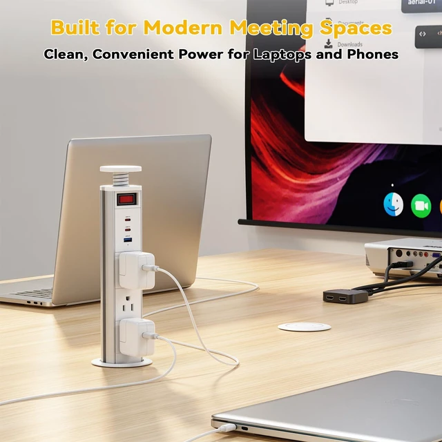 Alt view image 6 of 7 - Pop Up Outlet for Countertop with Switch, 3 AC Outlets, 2 USB-C 20W Pull up Power Outlet, for Kitchen Conference Office, 2-3/8" Hole, 6FT Cord