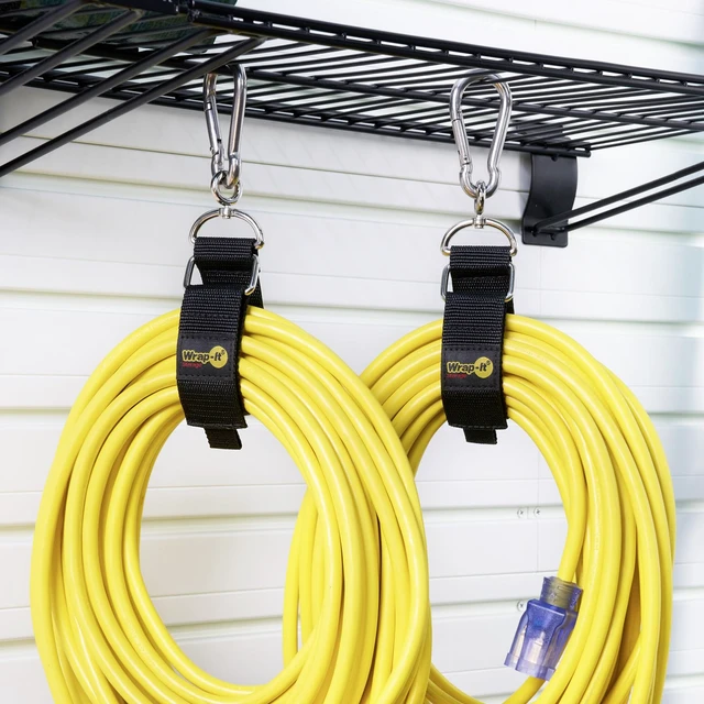 Alt view image 7 of 7 - Hook 'n Hang Straps - 12" (2-Pack) Blaze Orange Carabiner Straps to Use as Extension Cord Holder for Cord Storage or Garden Hose Strap