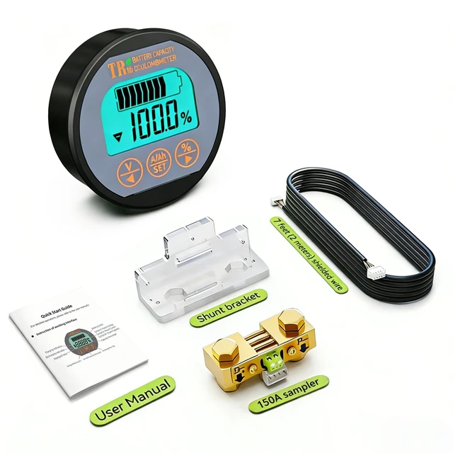 Main image of AILI Battery Monitor with Shunt, 8-120V 0-100A Voltage Current Meter, State of Charge Display up to 999AH, Compatible with LiFePO4 Lithium AGM Gel for RV Camper Caravan Boat Solar Off-Grid
