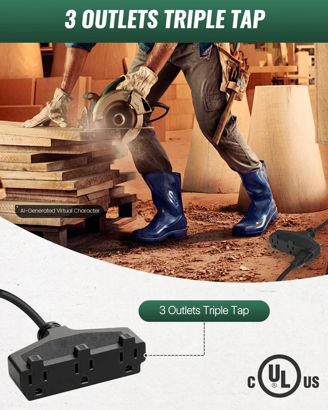 Alt view image 4 of 7 - 30 Ft Retractable Extension Cord Reel, 16/3 Gauge SJTOW Power Cord with 3 Electrical Outlets Pigtail for Garage and Shop, 10 Amp Circuit Breaker, Metal Plate, UL Listed, Grey H30ACR06